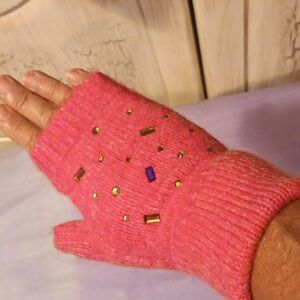 Pink Open Finger Gloves with Beading